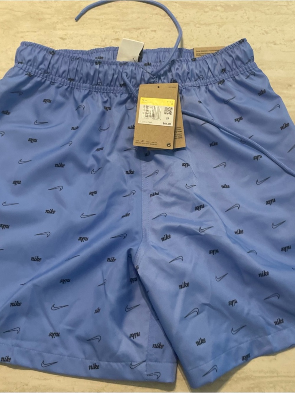 Nike Men's Athletic Shorts Blue with Black Logo Print 1 small 1 xl